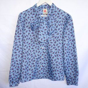 Tattoo Blue Vintage Teardrop Berry Neck Wrap Tie Blouse